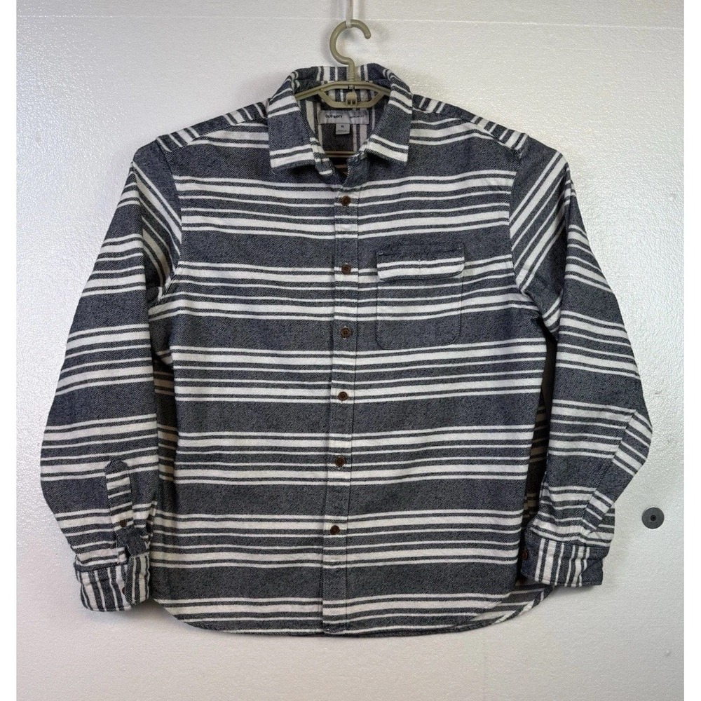 Old Navy Flannel Shacket Shirt Mens XL Blue Striped Button Down Heavy Cotton